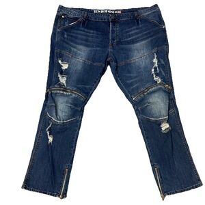 Wash Dry and Fold Men's 46 Jeans Zippers Design Distressed Fade Ankle Streetwear